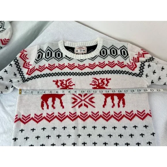 V28 XXL Ugly Christmas Sweater Moose Reindeer Fair Isle Cream - Picture 2 of 5